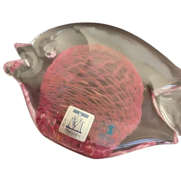 Marcolin Sardinia Crystal Pink Lattice Art Glass Fish Figurine Handmade Italy - Picture 5 of 5
